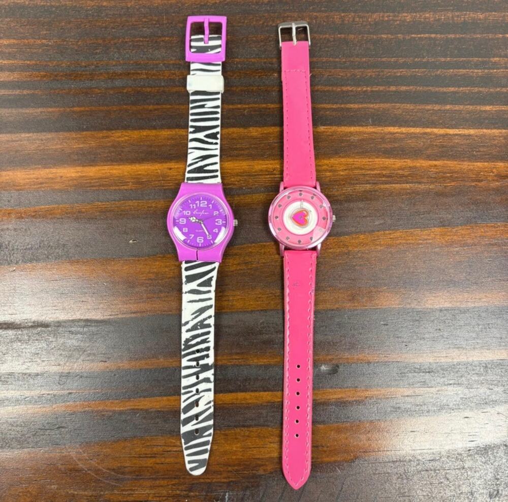 Lot of 3 Women’s Quartz Style Analogue Watches Blue Pink Brown Chic Jewelry